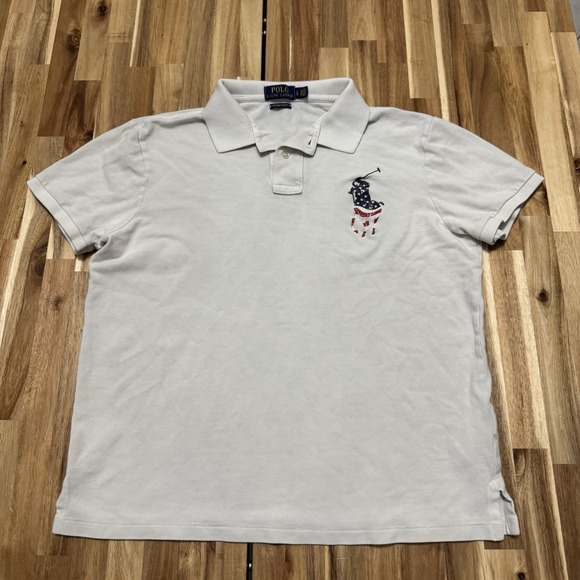 Polo Ralph Lauren Other - Polo Ralph Lauren Polo Shirt Mens L Off White Custom Fit USA Flag Big Pony